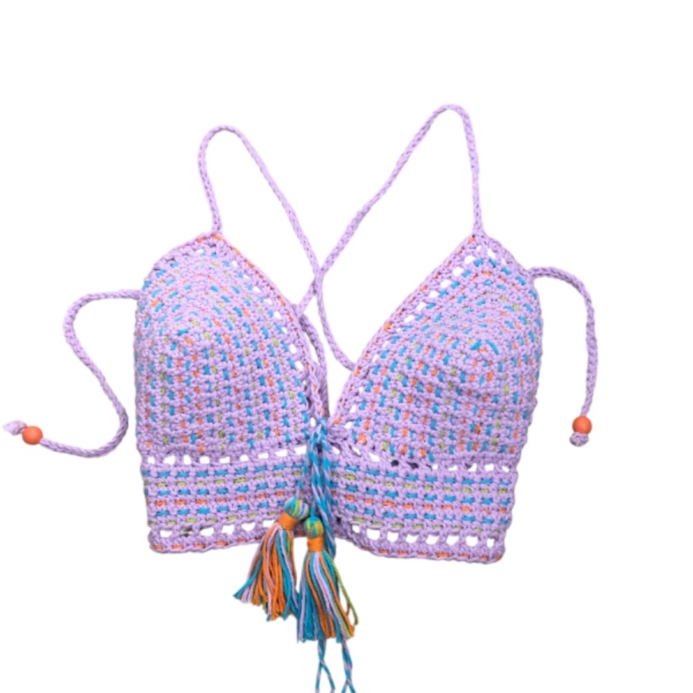 Elegant Handmade Crochet Crop Top – Bohemian Festival Bralette w/Tassels - Picture 15 of 17